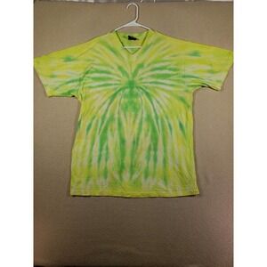 Flying‎ Horse Shirt Mens 2XL Tie Dye V Neck Cotton Yellow Short Sleeve Pullove